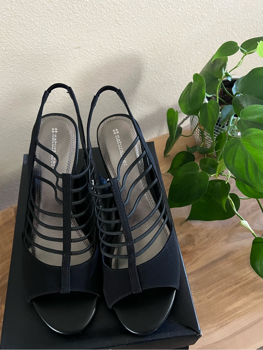 Naturalizer Black Strappy Slingback Heels